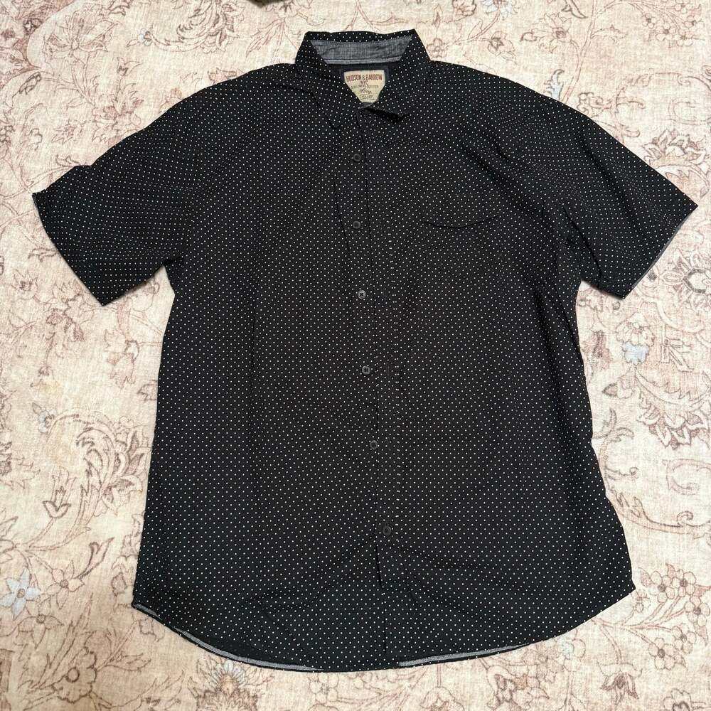 Hudson & Barrow Black White Dot Short Sleeve Button Shirt - Mens Large